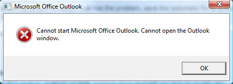 Cannot start Microsoft Office Outlook. Cannot open the Outlook window.